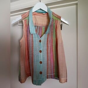 HOLDING HORSES Anthropologie  Linen Sleeveless Button Down Blouse
